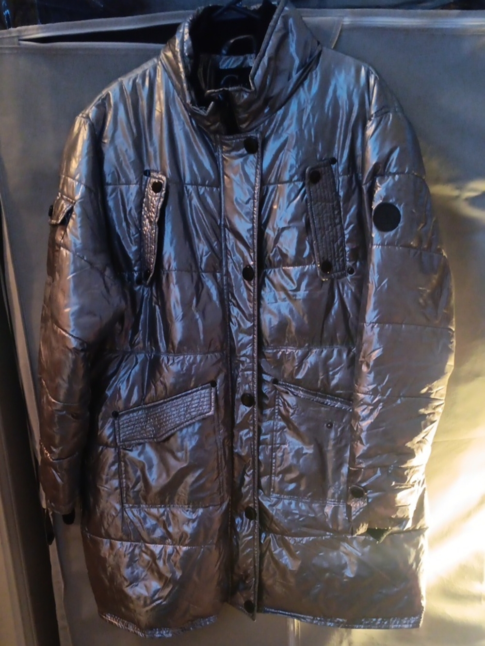 Metallic Gray Quilted Women's Puffer Coat